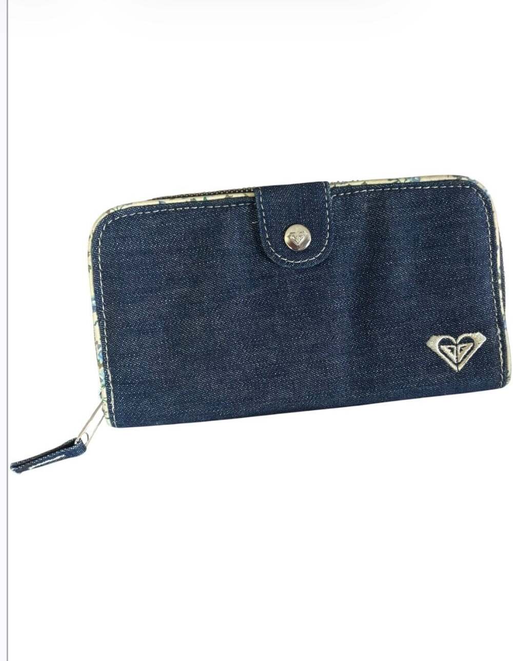 Roxy Women's Denim Zip Around Clutch Wallet with Floral Lining